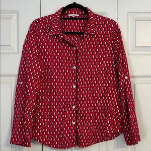 VICTORIA'S SECRET Red White Black Penguin Button Down Pajama Shirt Medium Cotton